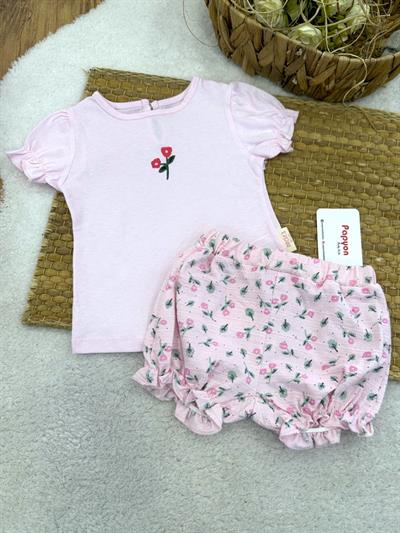 Çıtır Çiçekli Tişört Jakarlı Şort Kız Bebek 2li Takım (6-9/9-12/12-18/18-24 Ay)