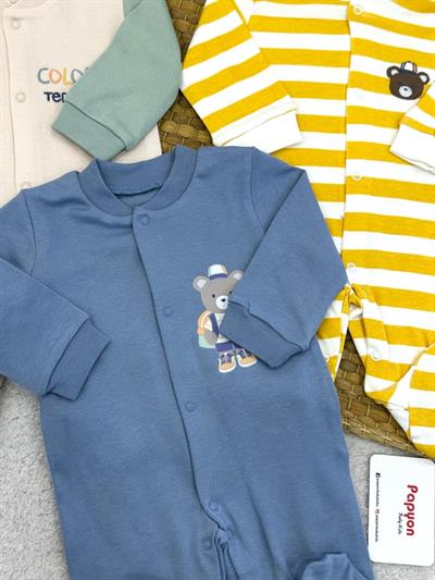 Colorful Tedy Nakışlı Erkek Bebek 3lü Tulum Set 0-3/3-6 Ay