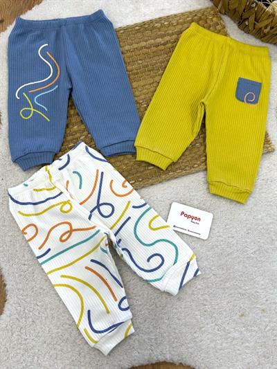 Different Way Fitilli Erkek Bebek Manşetli 3lü Alt Pantolon (0-3/3-6 Ay)