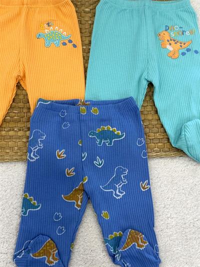 Dino Nakışlı Fitilli Erkek Bebek 3lü Patikli Alt (0-3/3-6 Ay)