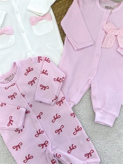 Fiyonklu Kız Bebek 3lü Manşetli Tulum (0-3/3-6 Ay)