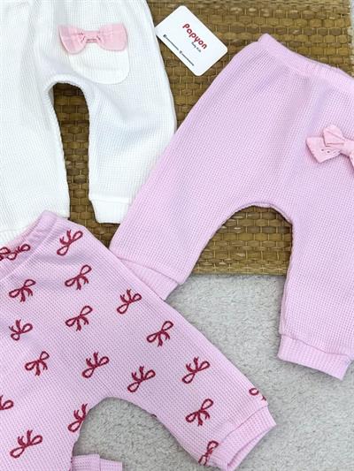 Fiyonklu Waffle Kız Bebek 3lü Manşetli Alt Pantolon (0-3/3-6 Ay)
