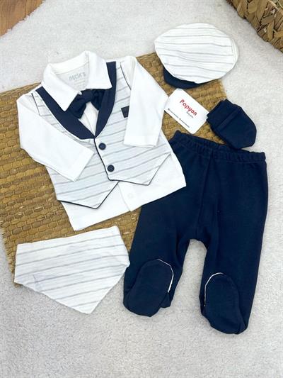 Girne Smokin Model Yenidoğan Erkek Bebek 5li Zıbın Set Hastane Çıkış Seti