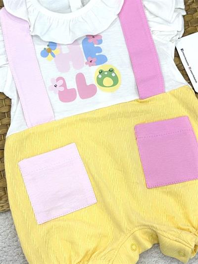 Hello Yakalı Cepli Kız Bebek Şort Tulum (3-6/6-9/9-12 Ay)