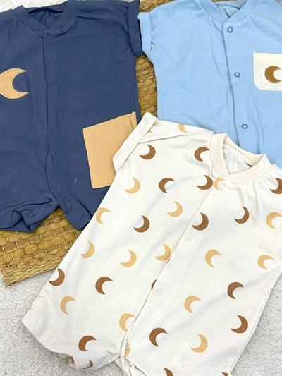 Hilal Ay Model Erkek Bebek 3lü Penye Şort Tulum (0-3/3-6 Ay)