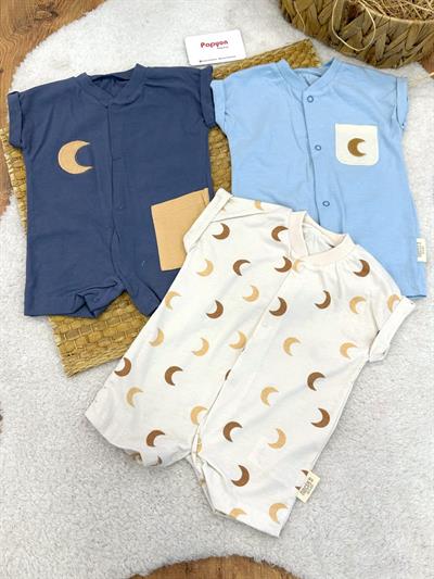 Hilal Ay Model Erkek Bebek 3lü Penye Şort Tulum (0-3/3-6 Ay)