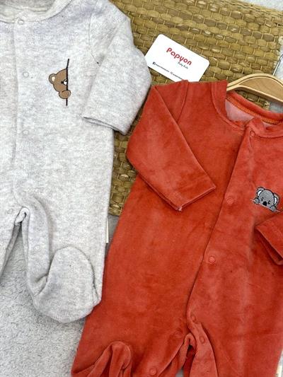 Koala Ayıcık Nakışlı Kadife 2li Patikli Bebek Tulum (0-3/3-6 Ay)