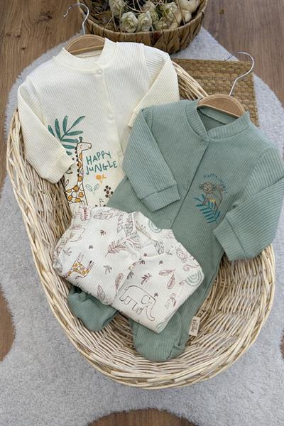 Koala Happy Jungle Baskılı Erkek Bebek 3lü Patikli Tulum (0-3/3-6 Ay)