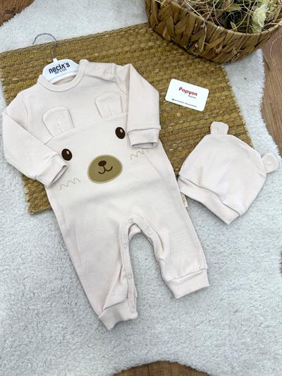 Kulaklı Ayıcık Nakışlı Bereli Fitilli Erkek Bebek Tulum (3-6/6-9/9-12 Ay)