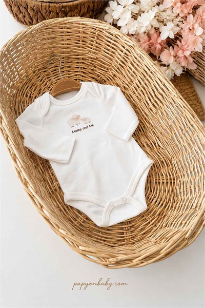 Kuzu Desenli Unisex Bebek 2li Uzun Kollu Çıtçıtlı Badi (%100 Pamuk)(0-3/3-6/6-9 Ay)