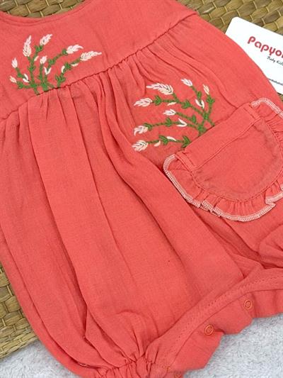 Lavanta Nakışlı Geniş Askılı Kız Bebek Müslin Şort Tulum (3-6/6-9/9-12 Ay)