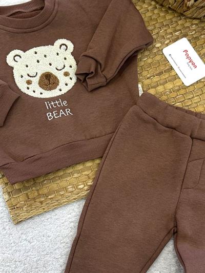 Little Bear Süzene Ayıcık Nakışlı Erkek Bebek Şardonlu Takım (6-9/9-12/12-18/18-24 Ay)