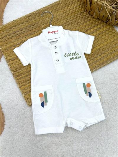 Little Man Nakışlı Cepli Erkek Bebek Şort Tulum (3-6/6-9/9-12 Ay)