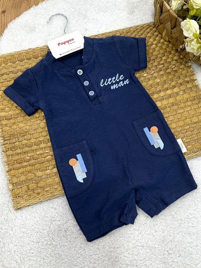 Little Man Nakışlı Cepli Erkek Bebek Şort Tulum (3-6/6-9/9-12 Ay)