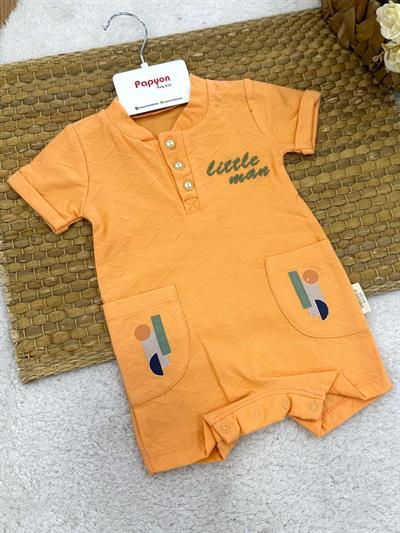 Little Man Nakışlı Cepli Erkek Bebek Şort Tulum (3-6/6-9/9-12 Ay)