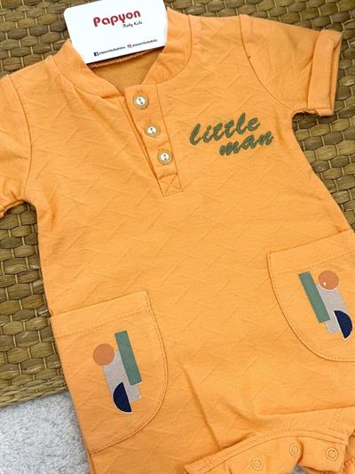 Little Man Nakışlı Cepli Erkek Bebek Şort Tulum (3-6/6-9/9-12 Ay)