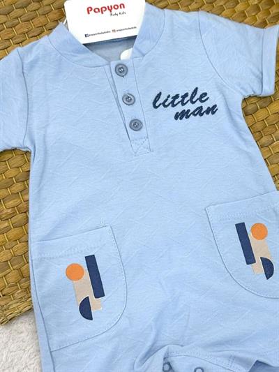 Little Man Nakışlı Cepli Erkek Bebek Şort Tulum (3-6/6-9/9-12 Ay)
