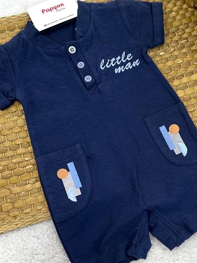 Little Man Nakışlı Cepli Erkek Bebek Şort Tulum (3-6/6-9/9-12 Ay)