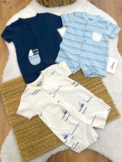 Marine Ship Erkek Bebek Yazlık 3lü Şort Tulum (0-3/3-6 Ay)