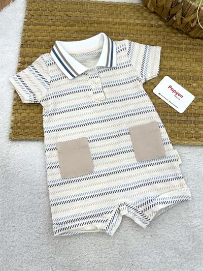 Marine Ship Polo Yaka Erkek Bebek Yazlık Şort Tulum (3-6/6-9/9-12 Ay)