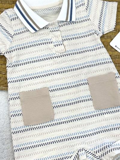 Marine Ship Polo Yaka Erkek Bebek Yazlık Şort Tulum (3-6/6-9/9-12 Ay)