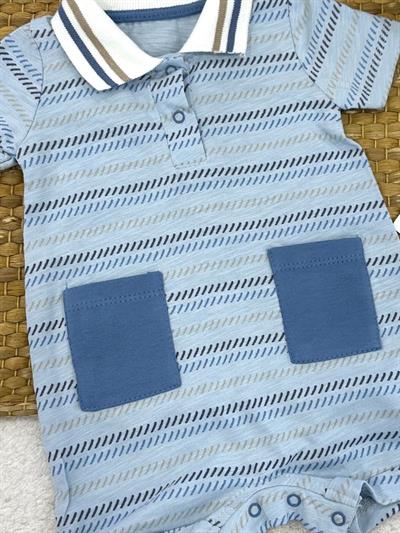 Marine Ship Polo Yaka Erkek Bebek Yazlık Şort Tulum (3-6/6-9/9-12 Ay)