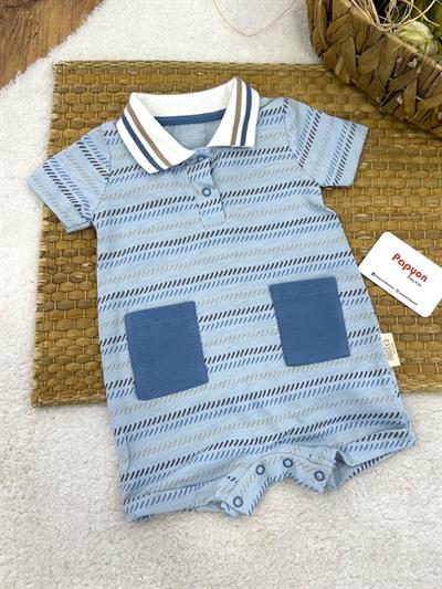 Marine Ship Polo Yaka Erkek Bebek Yazlık Şort Tulum (3-6/6-9/9-12 Ay)