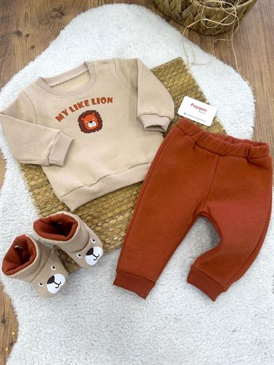 My Like Lion Baskılı 3ip Şardonlu Patikli Erkek Bebek 3lü Takım (6-9/9-12/12-18/18-24 Ay)