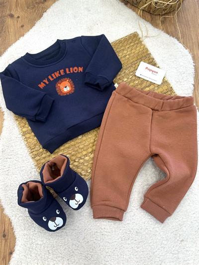 My Like Lion Baskılı 3ip Şardonlu Patikli Erkek Bebek 3lü Takım (6-9/9-12/12-18/18-24 Ay)