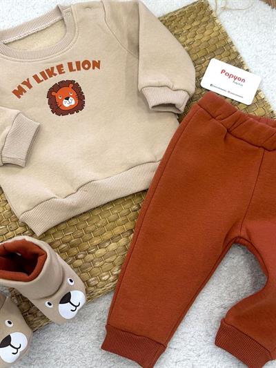 My Like Lion Baskılı 3ip Şardonlu Patikli Erkek Bebek 3lü Takım (6-9/9-12/12-18/18-24 Ay)