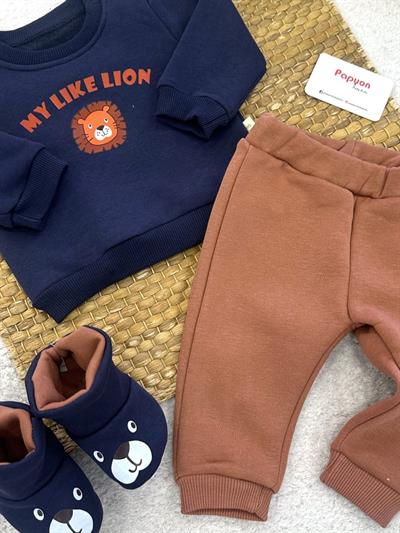 My Like Lion Baskılı 3ip Şardonlu Patikli Erkek Bebek 3lü Takım (6-9/9-12/12-18/18-24 Ay)