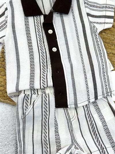 Örgü Patlı Çizgili Gömlekli Şortlu Erkek Bebek 2li Takım (6-9/9-12/12-18/18-24 Ay)