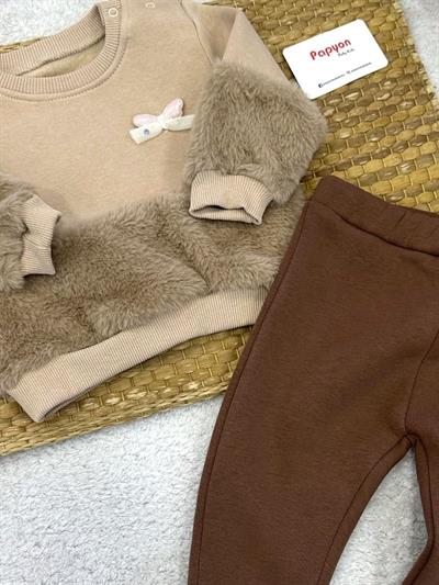 Peluş Parçalı 3ip Şardonlu Kız Bebek 2li Takım (6-9/9-12/12-18/18-24 Ay)