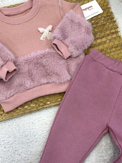 Peluş Parçalı 3ip Şardonlu Kız Bebek 2li Takım (6-9/9-12/12-18/18-24 Ay)