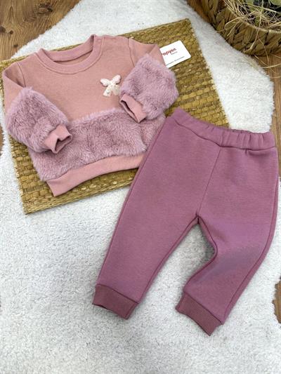 Peluş Parçalı 3ip Şardonlu Kız Bebek 2li Takım (6-9/9-12/12-18/18-24 Ay)