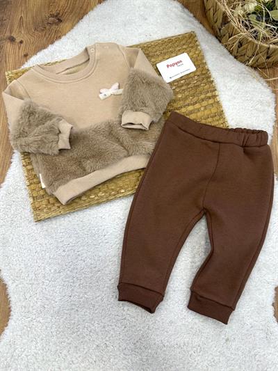 Peluş Parçalı 3ip Şardonlu Kız Bebek 2li Takım (6-9/9-12/12-18/18-24 Ay)