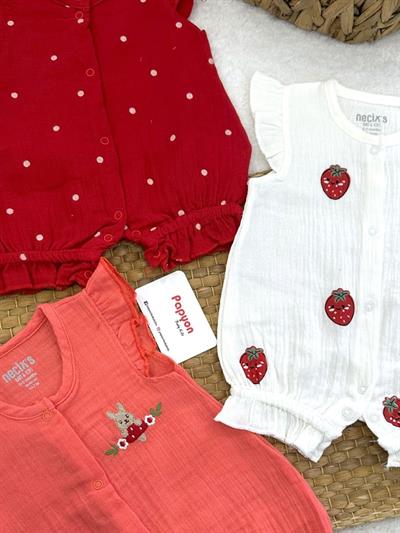 Red Love Summer Kız Bebek Yazlık 3lü Müslin Tulum (0-3/3-6 Ay)