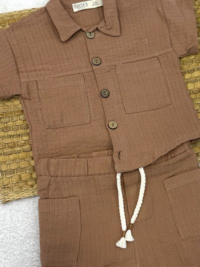 Roma Cepli Gömlekli Şortlu Erkek Bebek Müslin Takım (6-9/9-12/12-18/18-24 Ay)