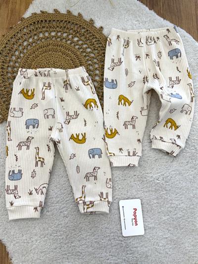 Safari Model Fitilli  Erkek Bebek 2li Manşetli Pantolon Alt (3-6/6-9/9-12 Ay)