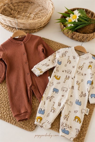 Safari Model Fitilli Erkek Bebek 2li Manşetli Tulum (3-6/6-9 Ay)