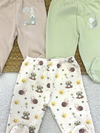 Salyangoz Kurbağa Baskılı Erkek Bebek 3lü Patikli Alt (0-3/3-6 Ay)