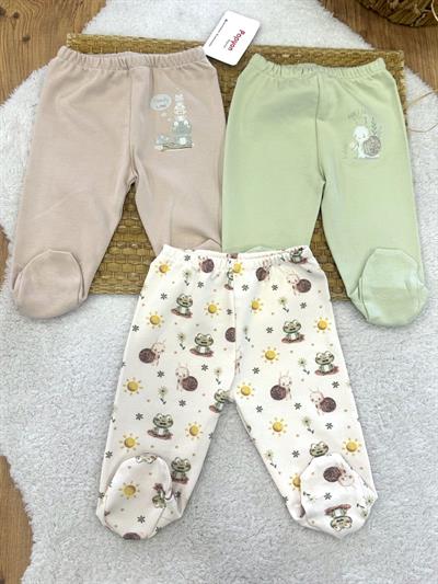 Salyangoz Kurbağa Baskılı Erkek Bebek 3lü Patikli Alt (0-3/3-6 Ay)