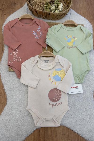 Sticking Together Kız Bebek Uzun Kollu 3lü Çıtçıtlı Badi (0-3/3-6 Ay)