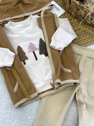 Süzene Ağaç Nakışlı Sweatli Yelekli Erkek Bebek 3lü Takım (9-12/12-18/18-24 Ay)