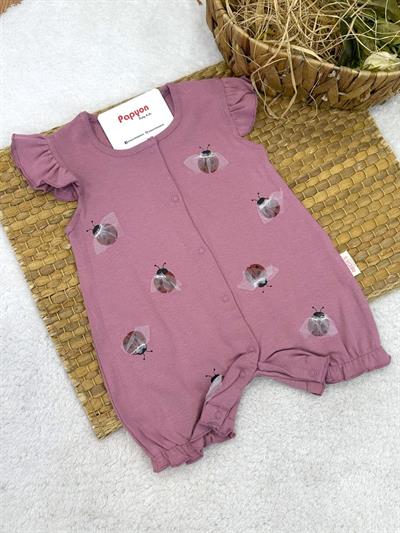 Uğur Böceği Desenli Kolları Fırfırlı Kız Bebek Yazlık Tulum (3-6/6-9/9-12 Ay)