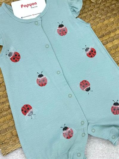 Uğur Böceği Desenli Kolları Fırfırlı Kız Bebek Yazlık Tulum (3-6/6-9/9-12 Ay)