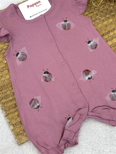 Uğur Böceği Desenli Kolları Fırfırlı Kız Bebek Yazlık Tulum (3-6/6-9/9-12 Ay)