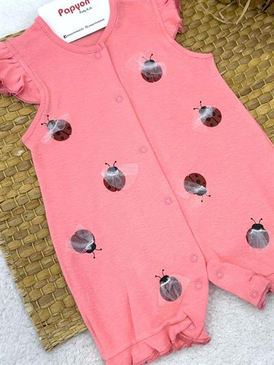 Uğur Böceği Desenli Kolları Fırfırlı Kız Bebek Yazlık Tulum (3-6/6-9/9-12 Ay)