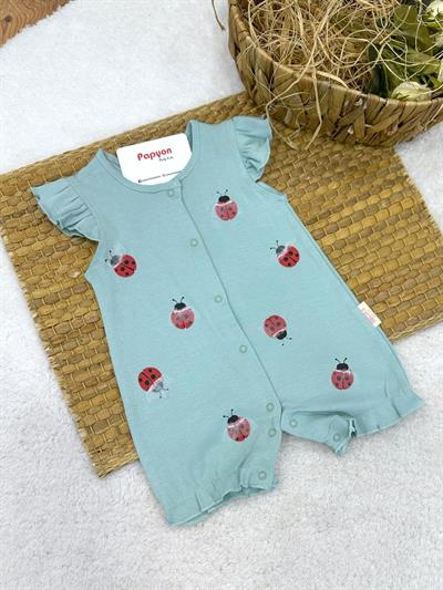 Uğur Böceği Desenli Kolları Fırfırlı Kız Bebek Yazlık Tulum (3-6/6-9/9-12 Ay)