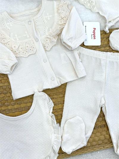 Yalinga Güpürlü Yenidoğan Kız Bebek 5li Zıbın Set Hastane Çıkışı